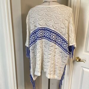 Poof! White and Blue Fringe Cardigan